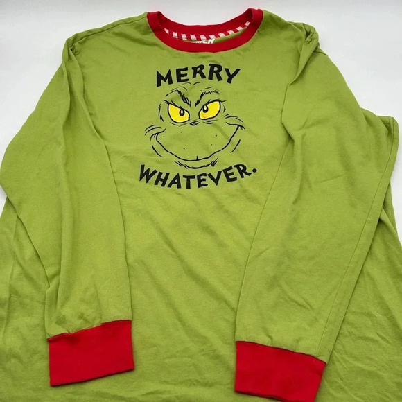 Dr Seuss THE GRINCH Mens Christmas Holiday MERRY WHATEVER PJ Pajama Top Size XL - Picture 1 of 7